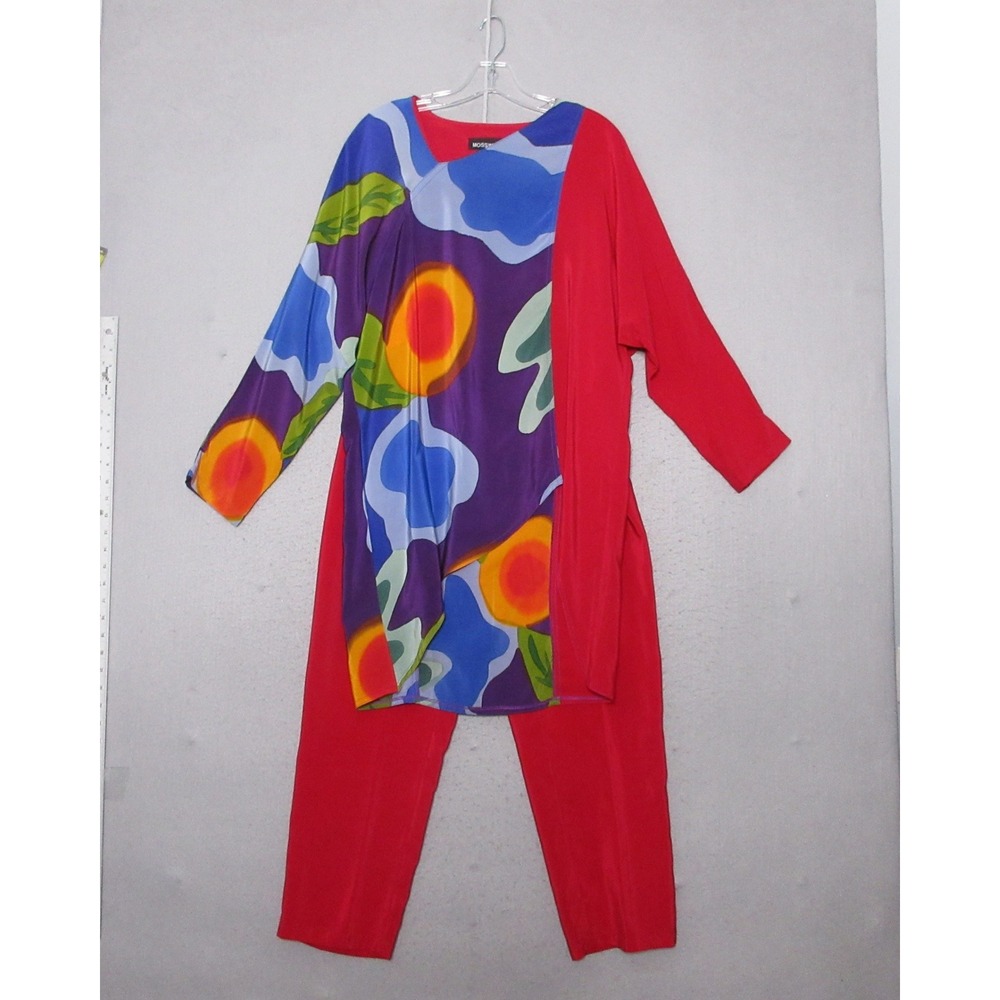 Vintage Mosswear Top Pant Set Art to Wear Silk‎ 90s Statement Geometric Bold